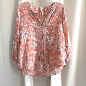 Coco Vintage Womens Top XL Button Up Retro Floral Rustic Western Boho Lace 18493